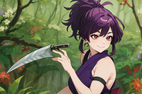 Yuzuriha with a weapon